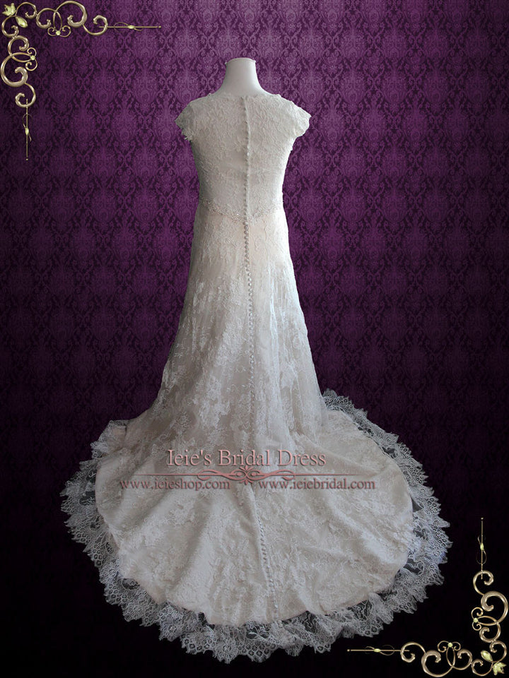 Vintage Style Lace Wedding Dress with Cap Sleeves COURTNEY