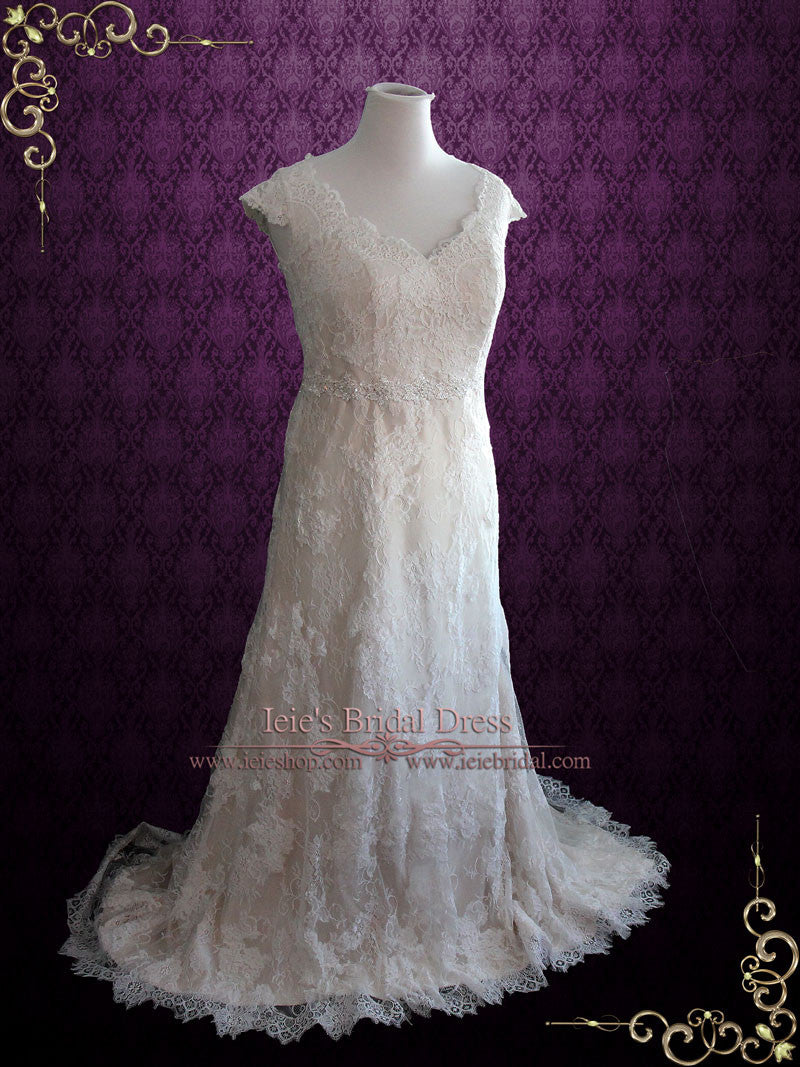 Vintage Style Lace Wedding Dress with Cap Sleeves COURTNEY