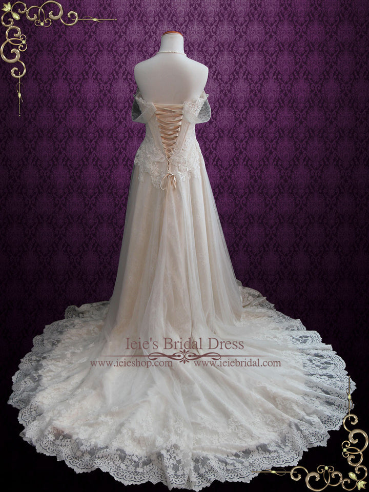 Vintage Light Lace Wedding Dress with Off Shoulder  Straps DANI