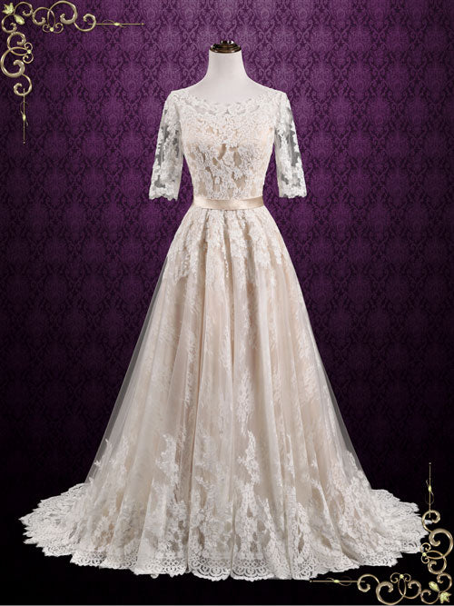 Vintage Lace Wedding Dress with Lace Sleeves ASHTON