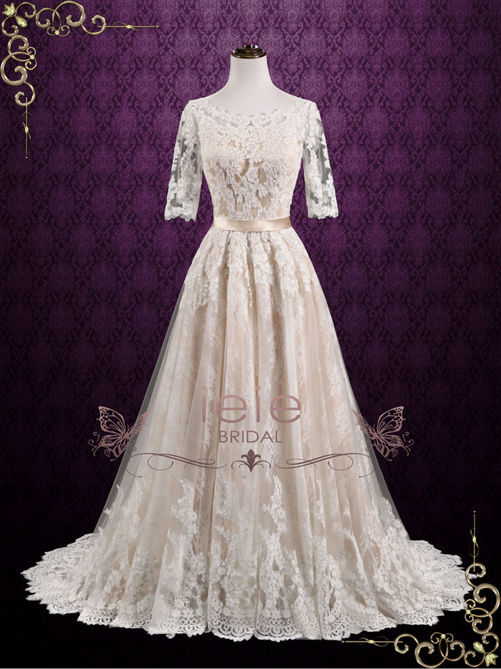 Vintage Lace Wedding Dress with Lace Sleeves ASHTON