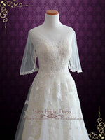 Vintage Lace Tulle Wedding Dress with Half Sleeves | SOPHIA