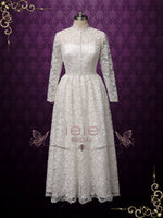 Vintage Style Ankle Length Lace Wedding Dress with Sleeves | CURTISS