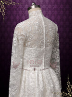 Vintage Style Ankle Length Lace Wedding Dress with Sleeves | CURTISS
