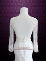 Vintage Style Keyhole Lace Wedding Dress with Plunging Neckline and Long Sleeves | Amber