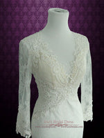Vintage Style Keyhole Lace Wedding Dress with Plunging Neckline and Long Sleeves | Amber