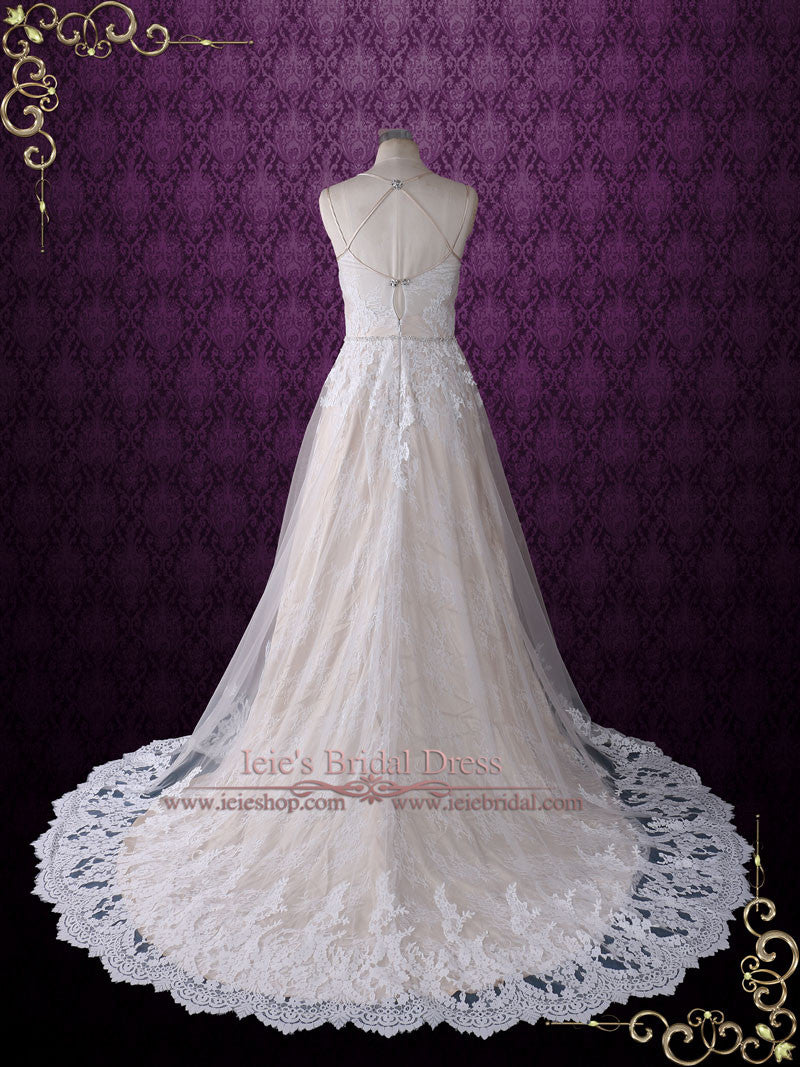 Vintage Style Lace Wedding Dress with Thin Straps