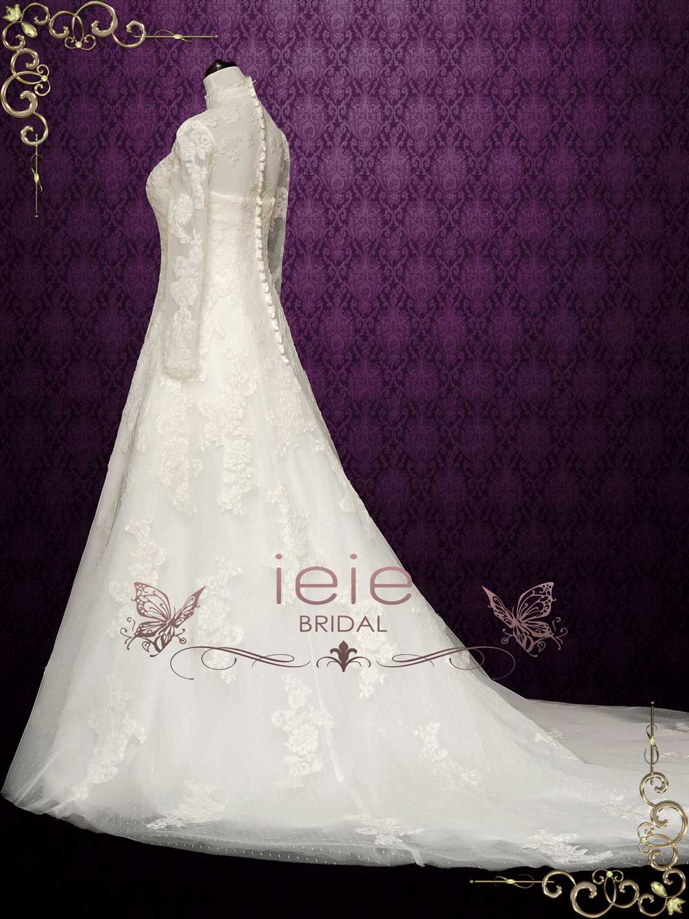 Vintage Style Lace Wedding Dress with High Neck CARMELA