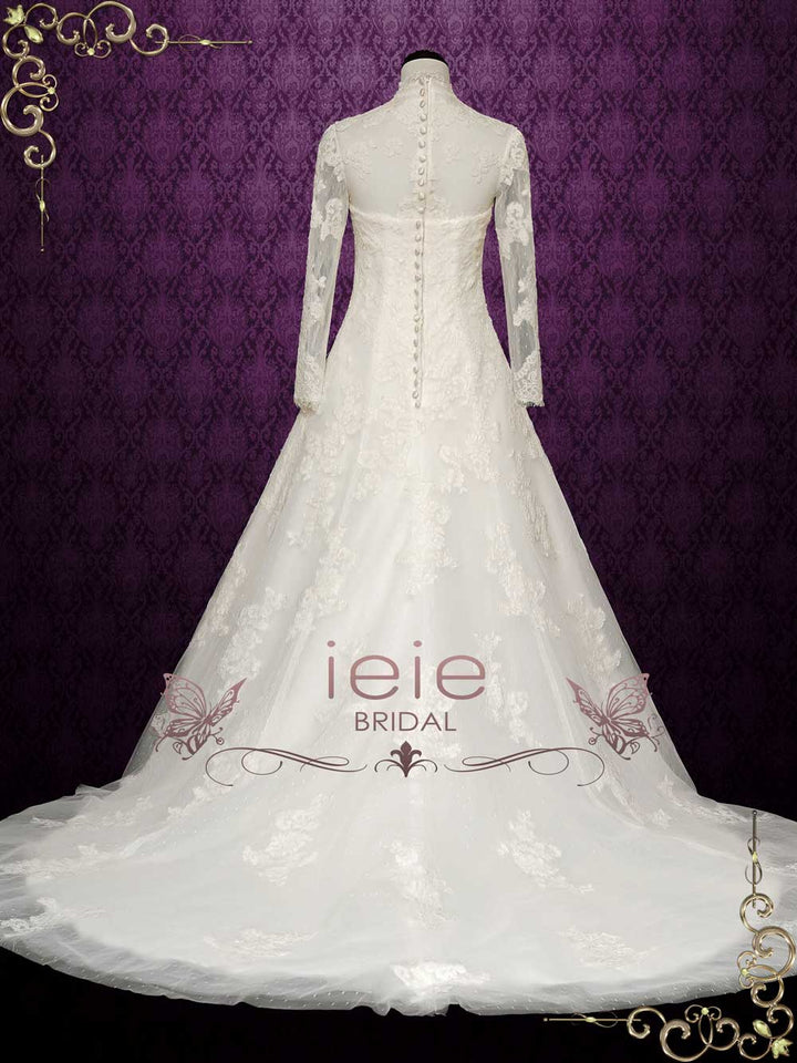 Vintage Style Lace Wedding Dress with High Neck CARMELA