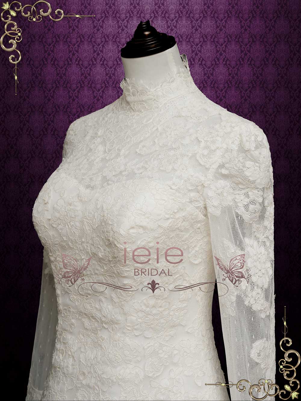Vintage Style Lace Wedding Dress with High Neck CARMELA