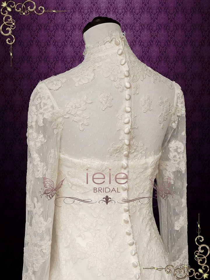 Vintage Style Lace Wedding Dress with High Neck CARMELA