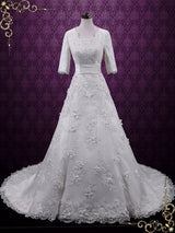 Vintage Modest Lace A-line Wedding Dress with Sleeves AGNES