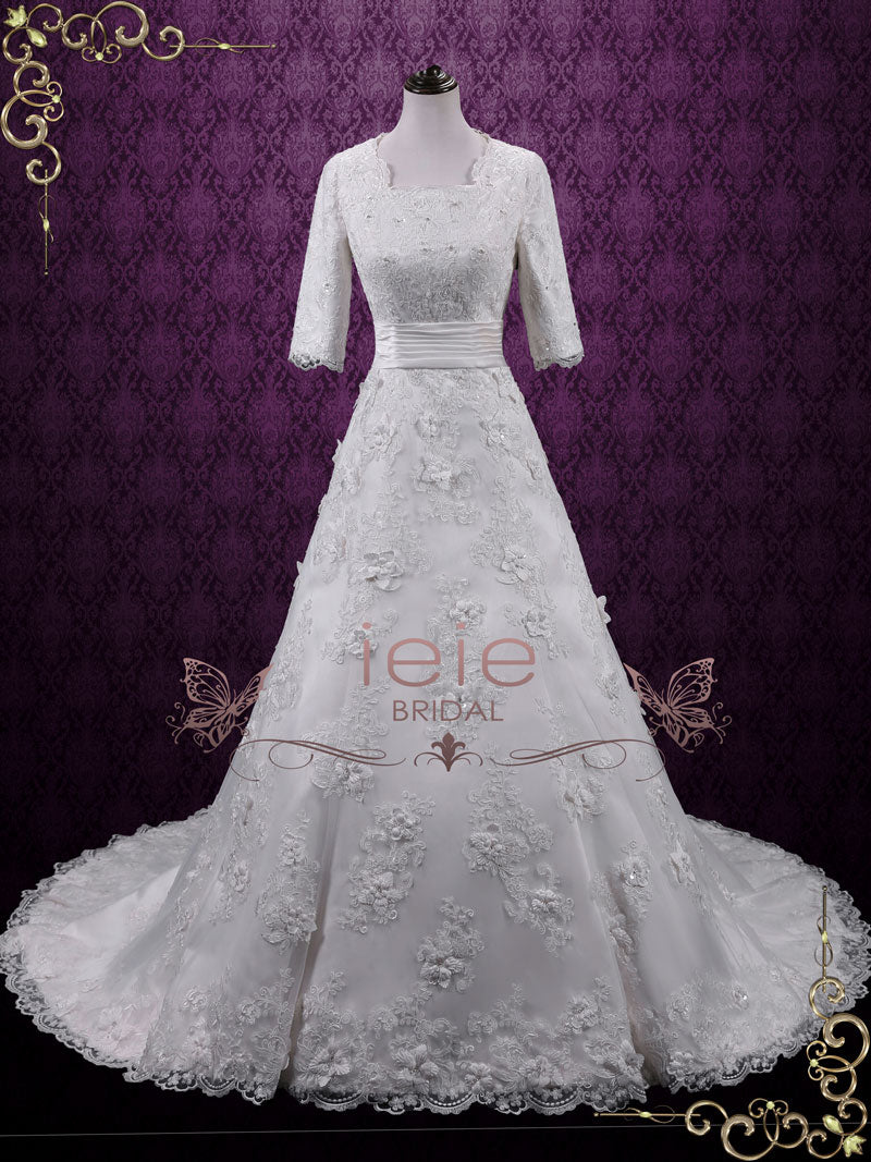 Ready to Wear Modest Lace A-line Wedding Dress with Sleeves AGNES