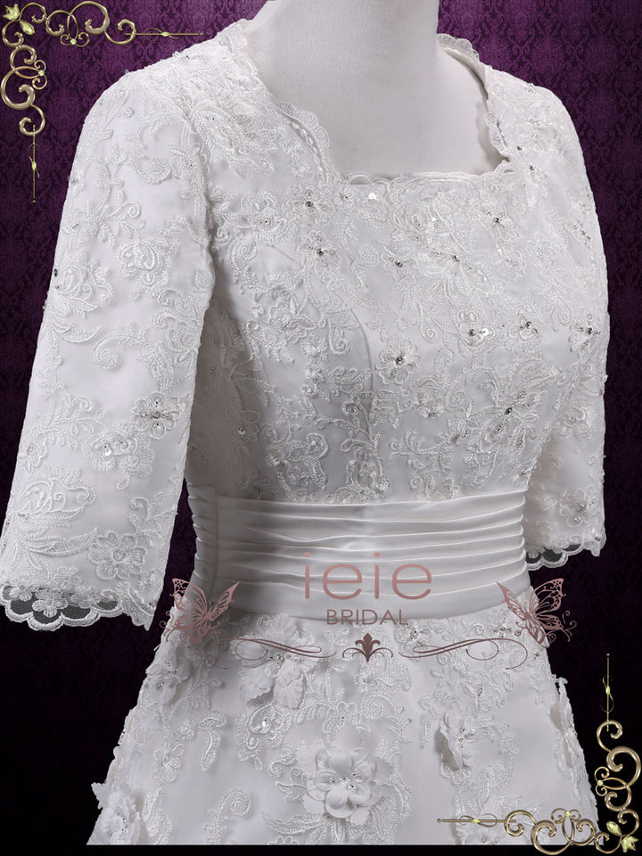 Vintage Modest Lace A-line Wedding Dress with Sleeves AGNES