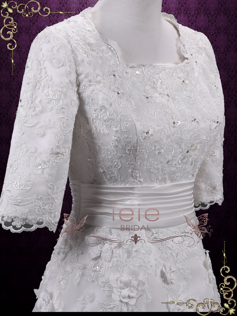 Ready to Wear Modest Lace A-line Wedding Dress with Sleeves AGNES
