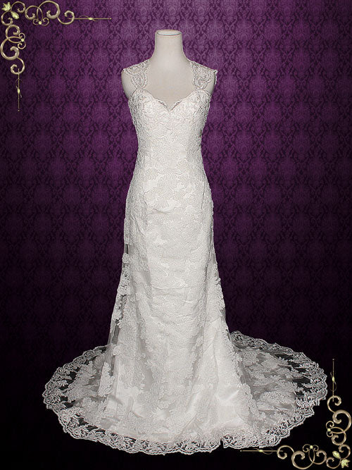 Lace Wedding Dress with Cap Sleeves and Keyhole Back PAULINE
