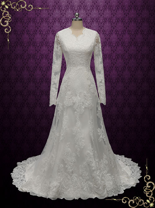 Modest Vintage Lace Wedding Dress with Sleeves BERENICE