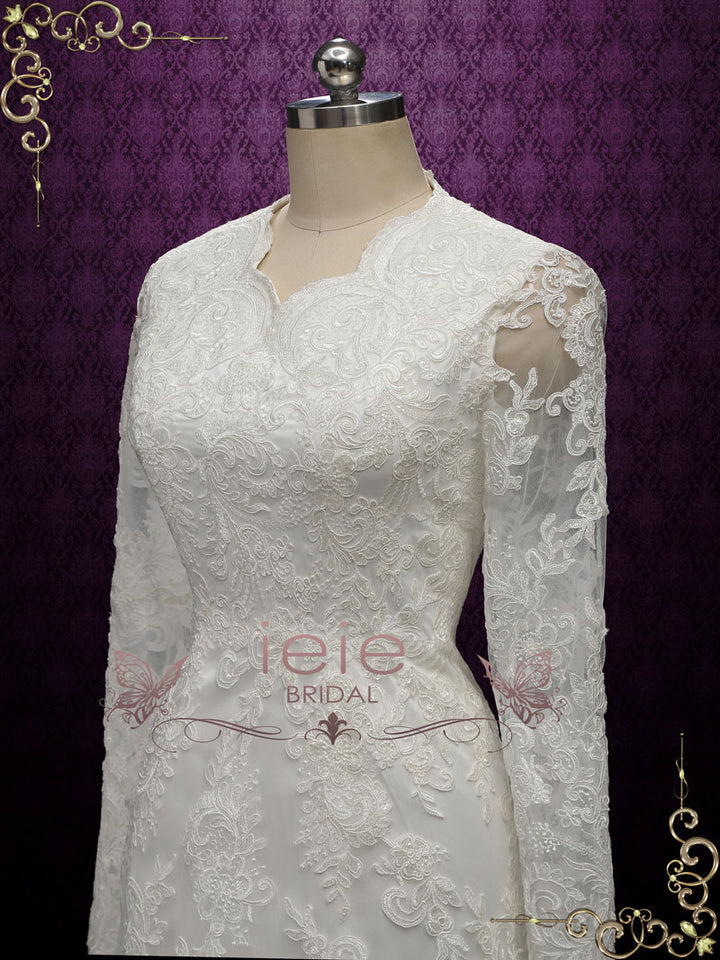 Modest Vintage Lace Wedding Dress with Sleeves BERENICE