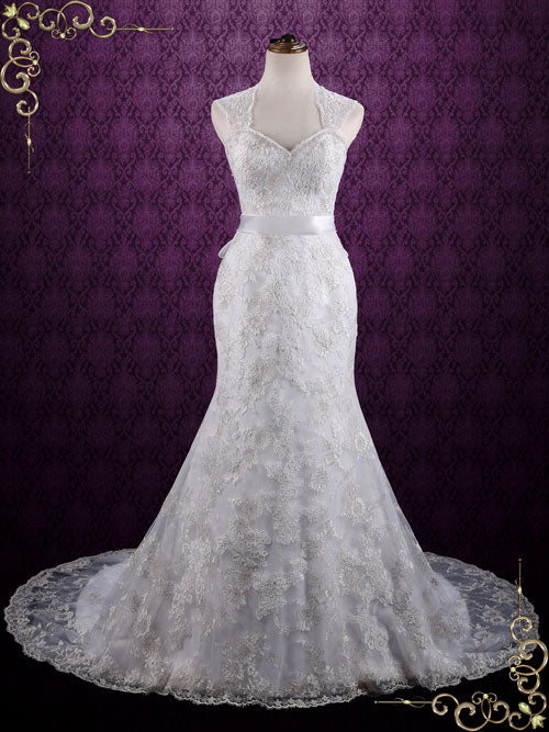 Vintage Style Mermaid Lace Wedding Dress with Keyhole Back | Ambrosia