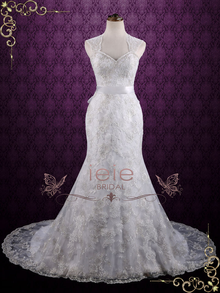 Vintage Style Mermaid Lace Wedding Dress with Keyhole Back | Ambrosia Size 14 / White Vintage Style Mermaid Lace Wedding Dress with Keyhole Back | Ambrosia Size 14 / White