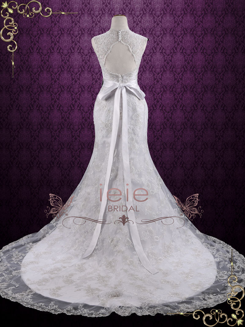 keyhole back mermaid wedding dress MAYLING | Mermaid wedding dress with high neck