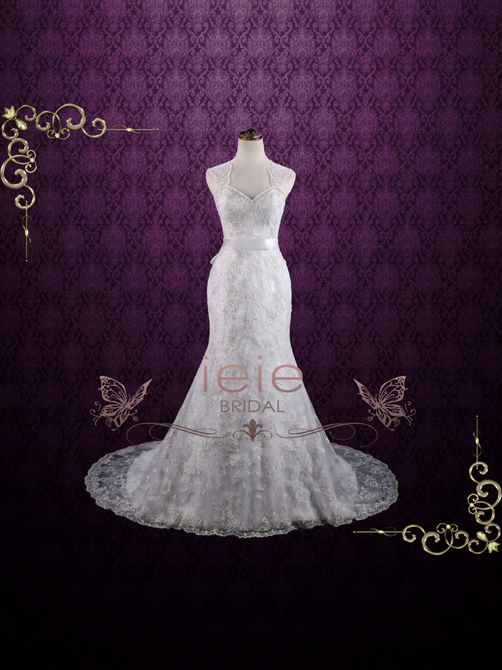 Vintage Style Mermaid Lace Wedding Dress with Keyhole Back | Ambrosia