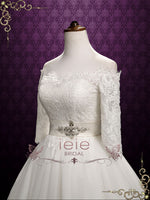 Vintage Style Short Off Shoulder Lace Wedding Dress SHELLY