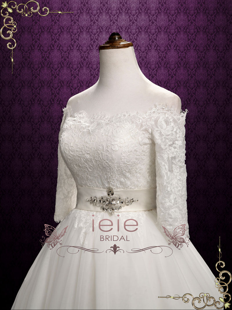 Vintage Style Short Off Shoulder Lace Wedding Dress SHELLY