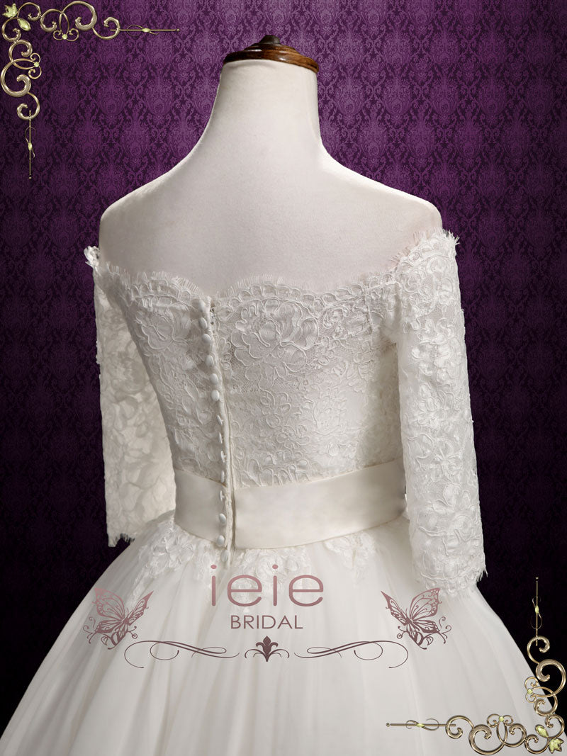 Vintage Style Short Off Shoulder Lace Wedding Dress SHELLY