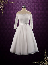 Vintage Style Short Off Shoulder Lace Wedding Dress | Sallie