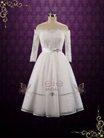 Vintage Style Short Off Shoulder Lace Wedding Dress | Sallie