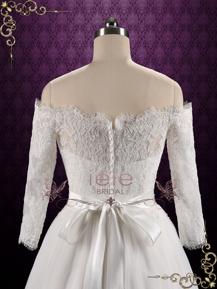 Vintage Style Short Off Shoulder Lace Wedding Dress | Sallie