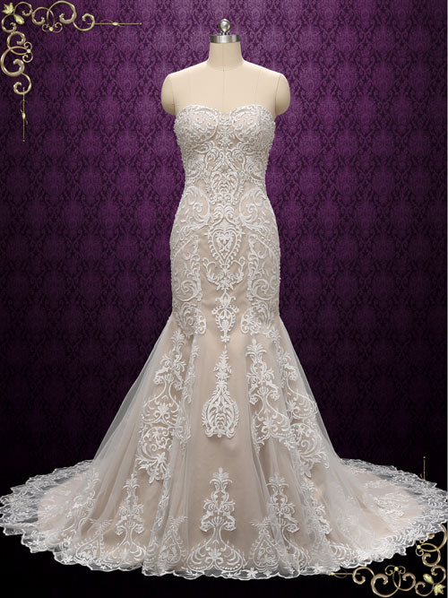 Strapless Vintage Lace Wedding Dress