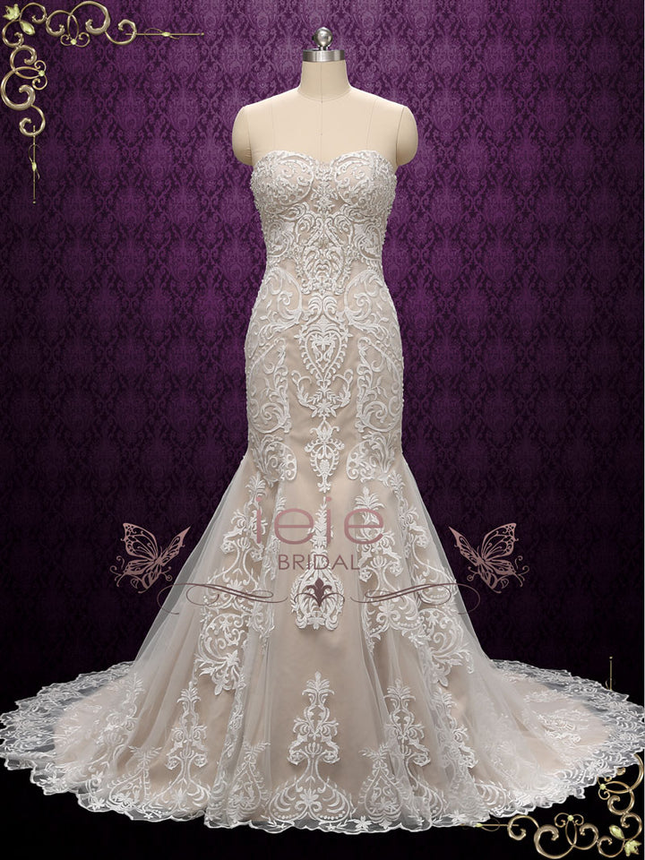 Strapless Vintage Lace Wedding Dress | Valeriya Strapless Vintage Lace Wedding Dress | Valeriya
