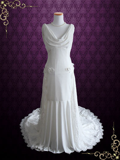 Ethereal Grecian Velvet Wedding Dress with Cowl Neck
