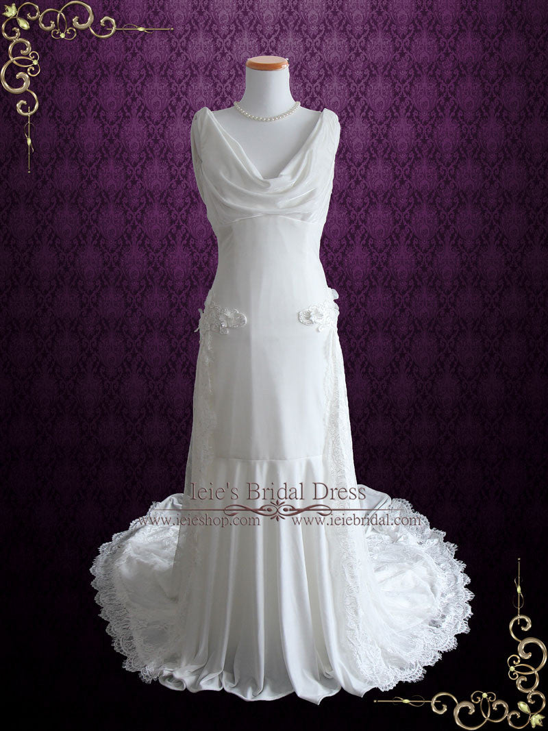 Ethereal Grecian Velvet Wedding Dress with Cowl Neck