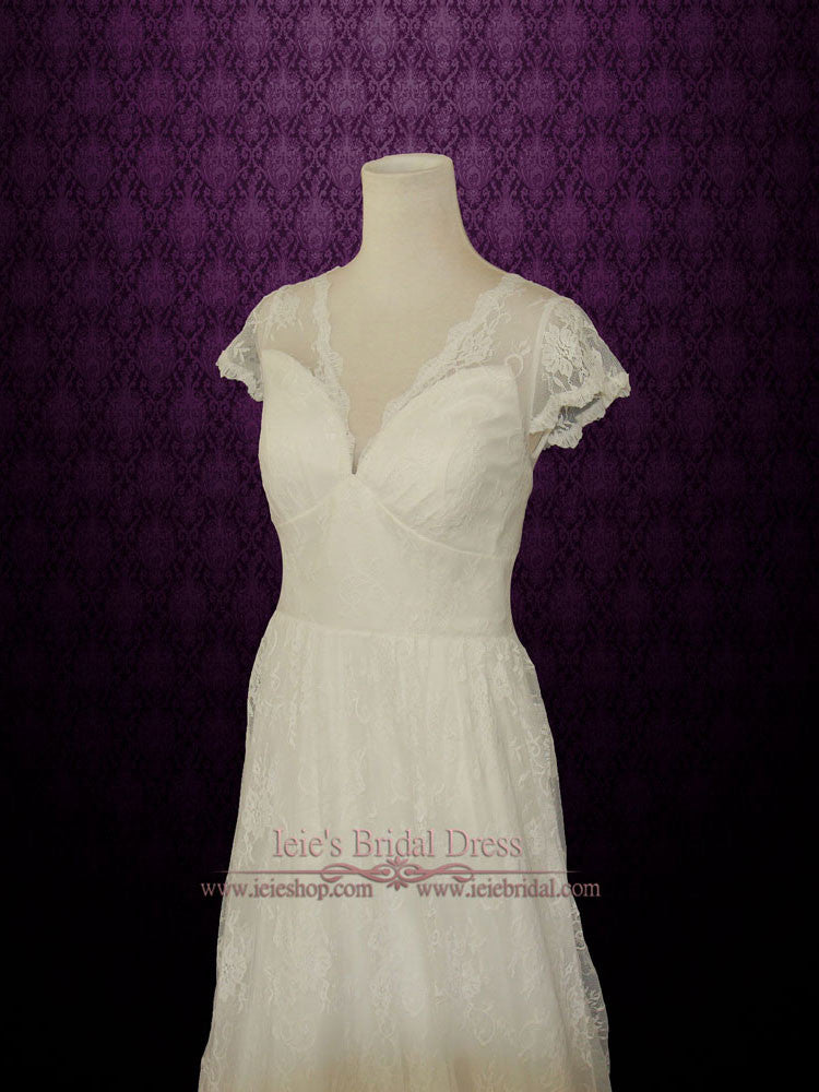 Vintage Lace Wedding Dress with V Neck | Ana