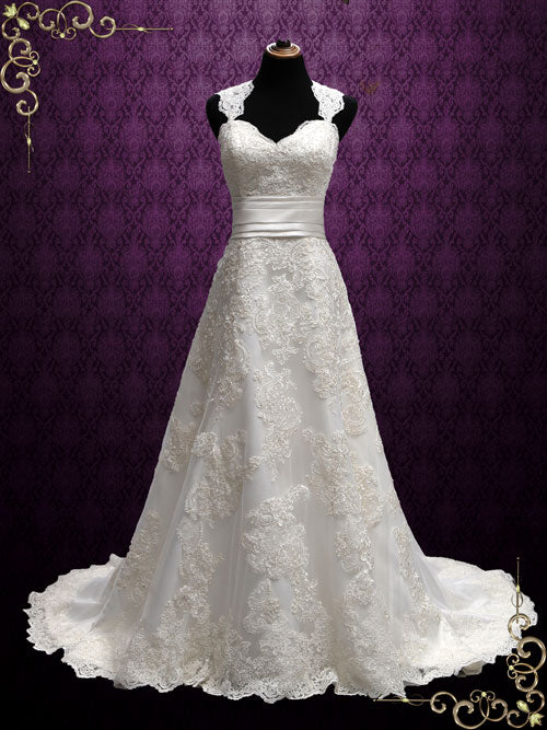 Vintage Lace Wedding Dress with Cap Sleeves | Cornelia