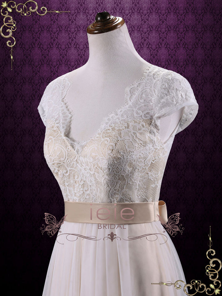 Vintage Lace Wedding Dress with Cap Sleeves LINDEN