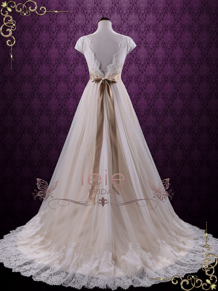 Vintage Lace Wedding Dress with Cap Sleeves LINDEN
