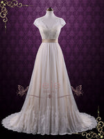 Vintage Lace Wedding Dress with Cap Sleeves LINDEN