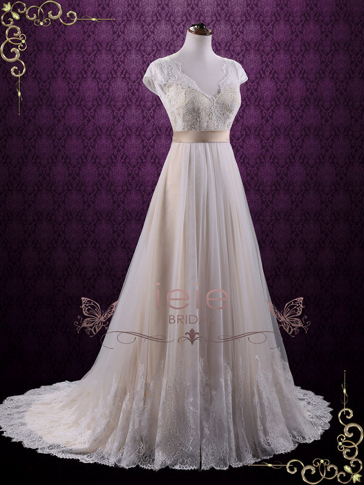 Vintage Lace Wedding Dress with Cap Sleeves LINDEN