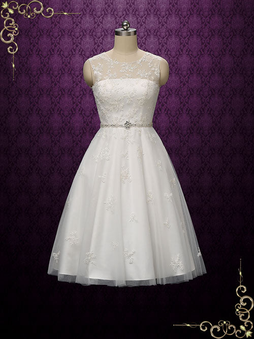 Vintage Style Tea Length Lace Wedding Dress LUCYA