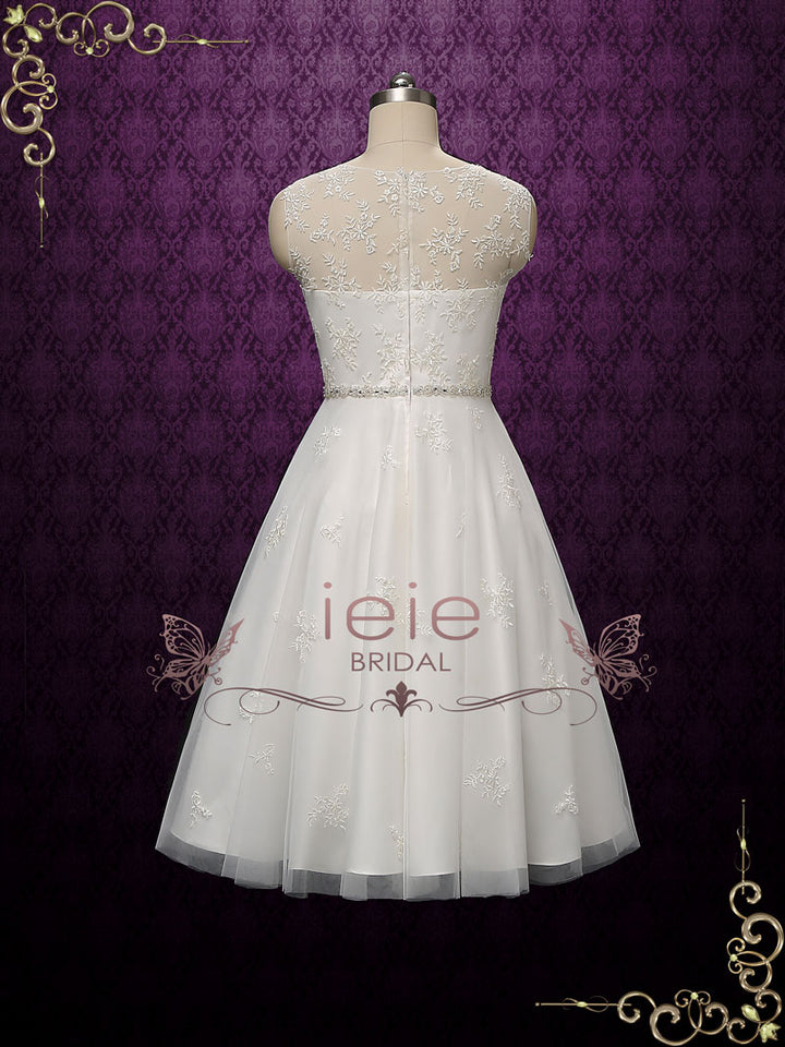 Vintage Style Tea Length Lace Wedding Dress LUCYA
