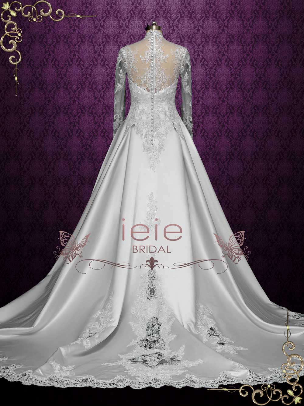 long sleeve mandarin collar wedding dress Light ivory long sleeve wedding dress topper with mandarin collar, Small