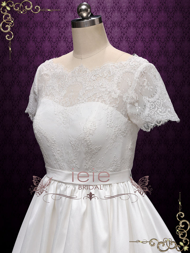 Vintage Short Sleeves Lace Wedding Dress | Alecta