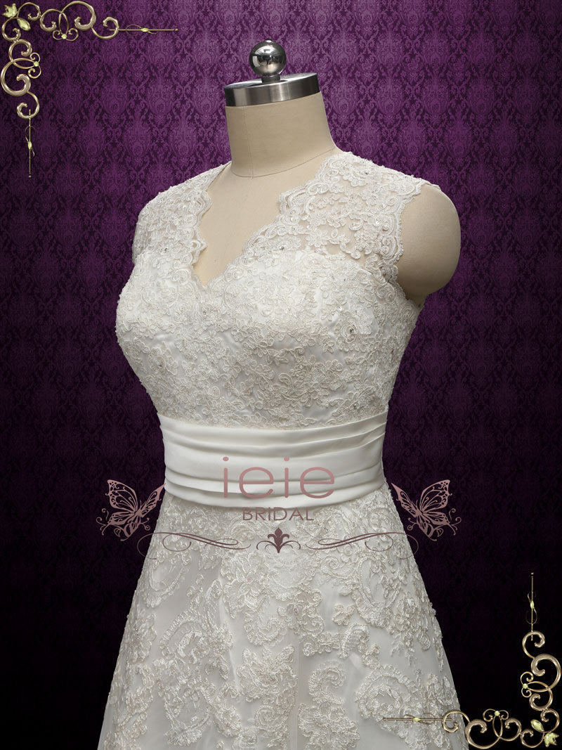 Vintage Lace Wedding Dress with V Neckline | Ashlyn