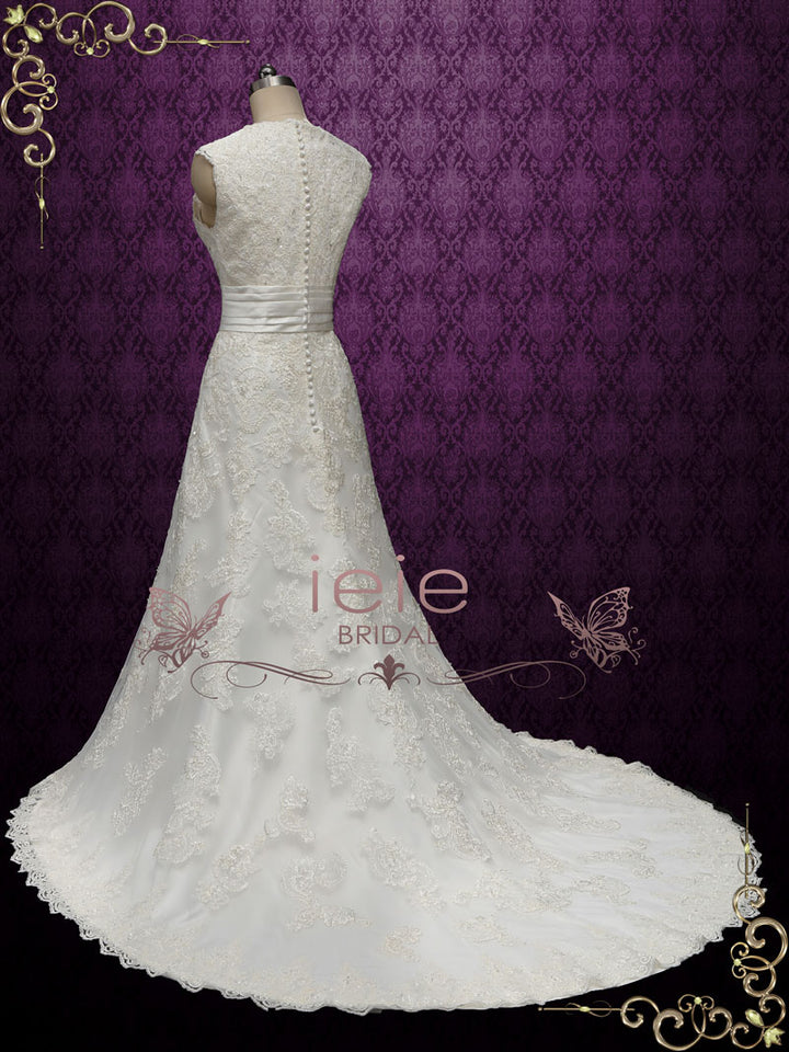 Vintage Lace Wedding Dress with V Neckline | Ashlyn