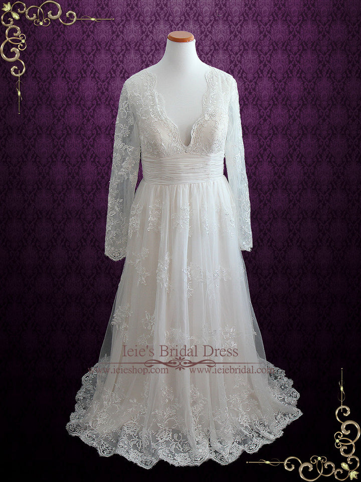 Vintage Lace Beach Wedding Dress With Sleeves | Ann ieie Vintage Lace Beach Wedding Dress With Sleeves | Ann ieie