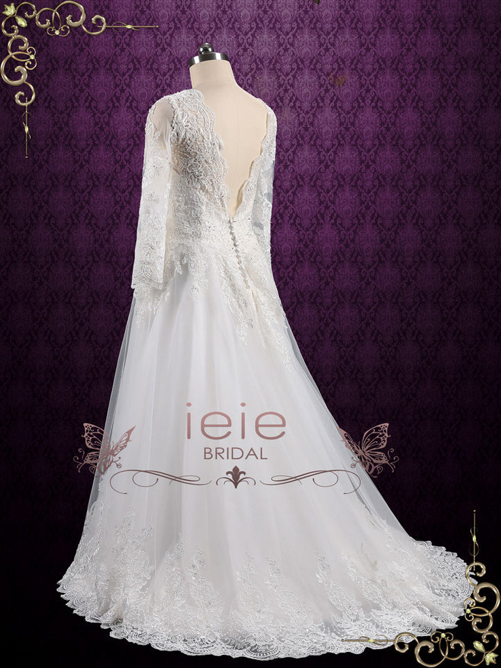 Vintage Long Sleeves Lace Wedding Dress with Open Back ANSONIA